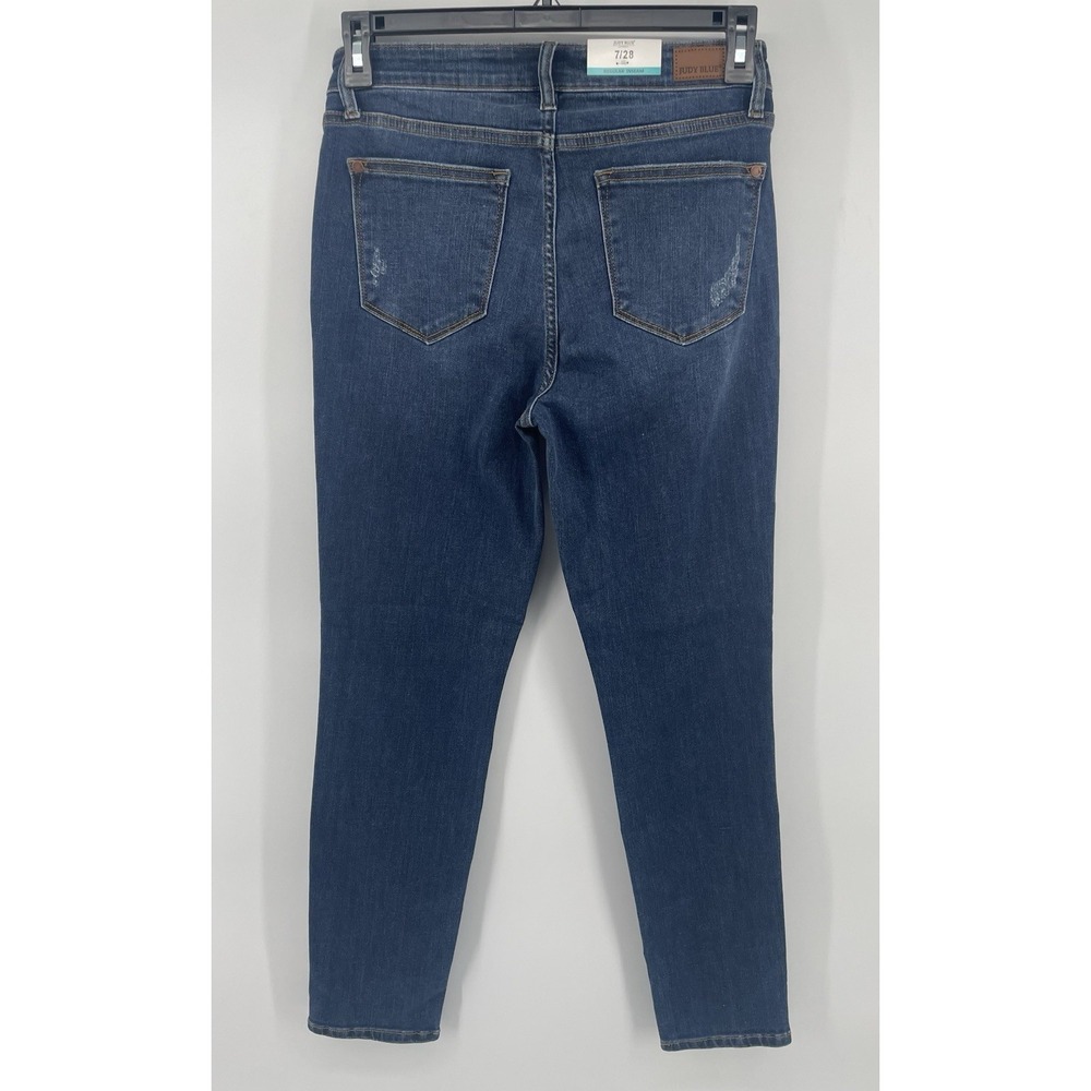 Judy Blue Relaxed Fit Meant To Be Jeans Women 7/28 Dark Wash Distressed MidRise - Picture 3 of 9